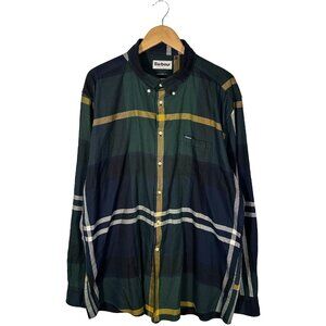 Barbour Dunoon Tailored Fit Twill Green Blue Tartan Men's 3XL Button Up Shirt